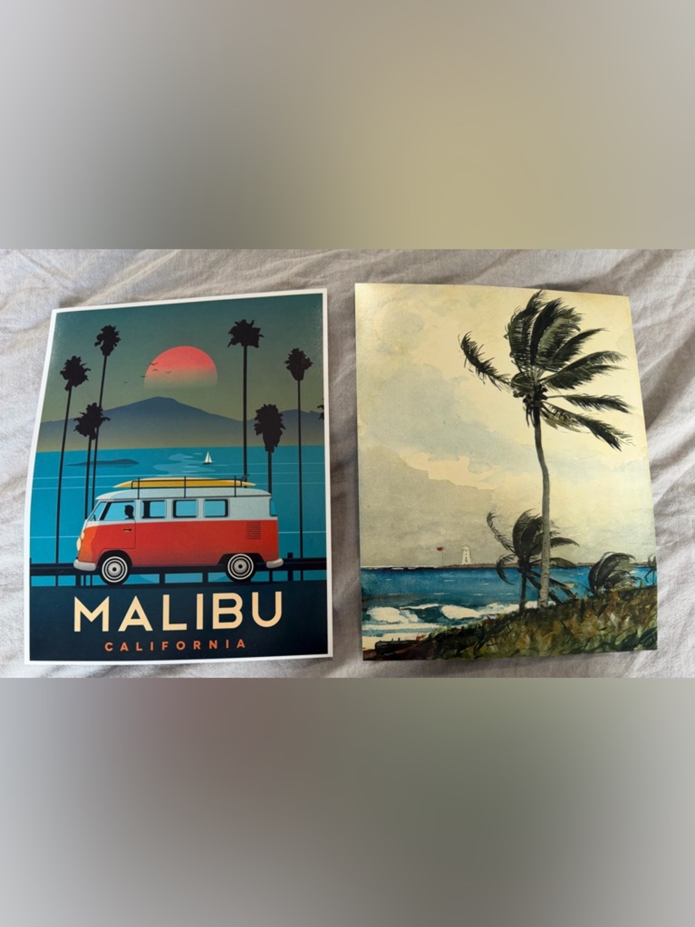 Malibu Retro Van Coastal Art Print - Teal, Blue, Red